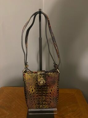 Brahmin Croc-Embossed Crossbody in Yellow, Brown, Purple